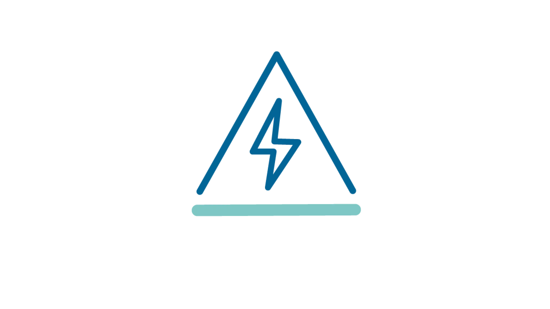 Logo van een blauwgroene bliksemschicht binnen een driehoek.