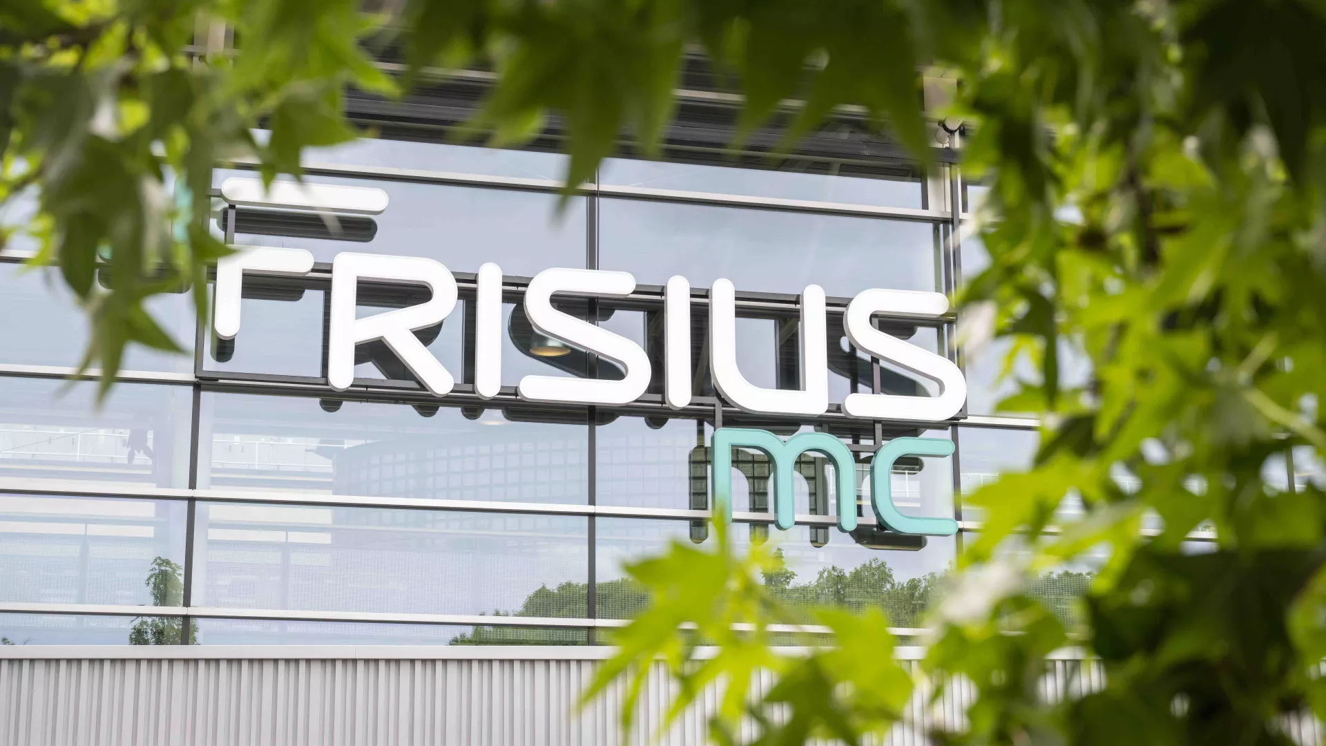 Bord met de tekst "Frisius mc" achter groene bladeren.