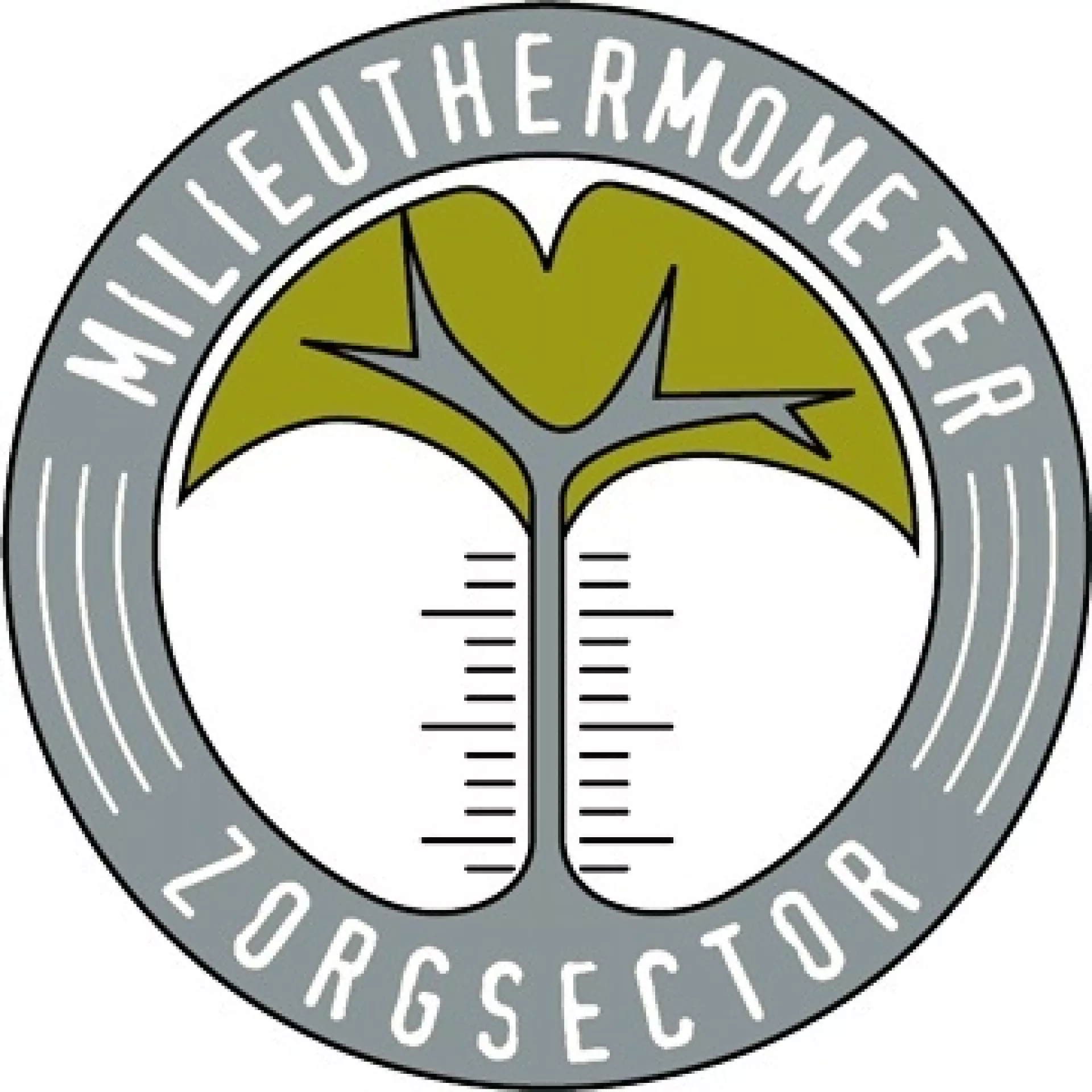 Zilveren logo van Milieuthermometer Zorgsector.