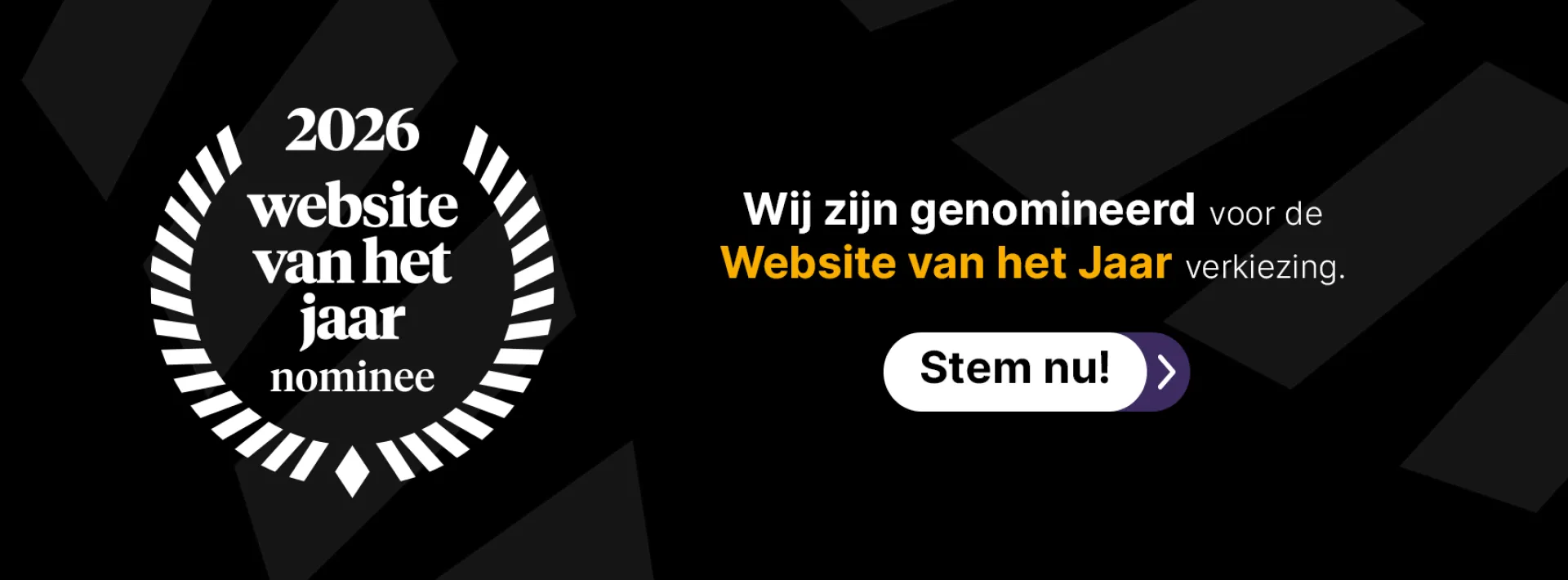 Banner: "Genomineerd voor Website van het Jaar 2026 - Stem nu!"