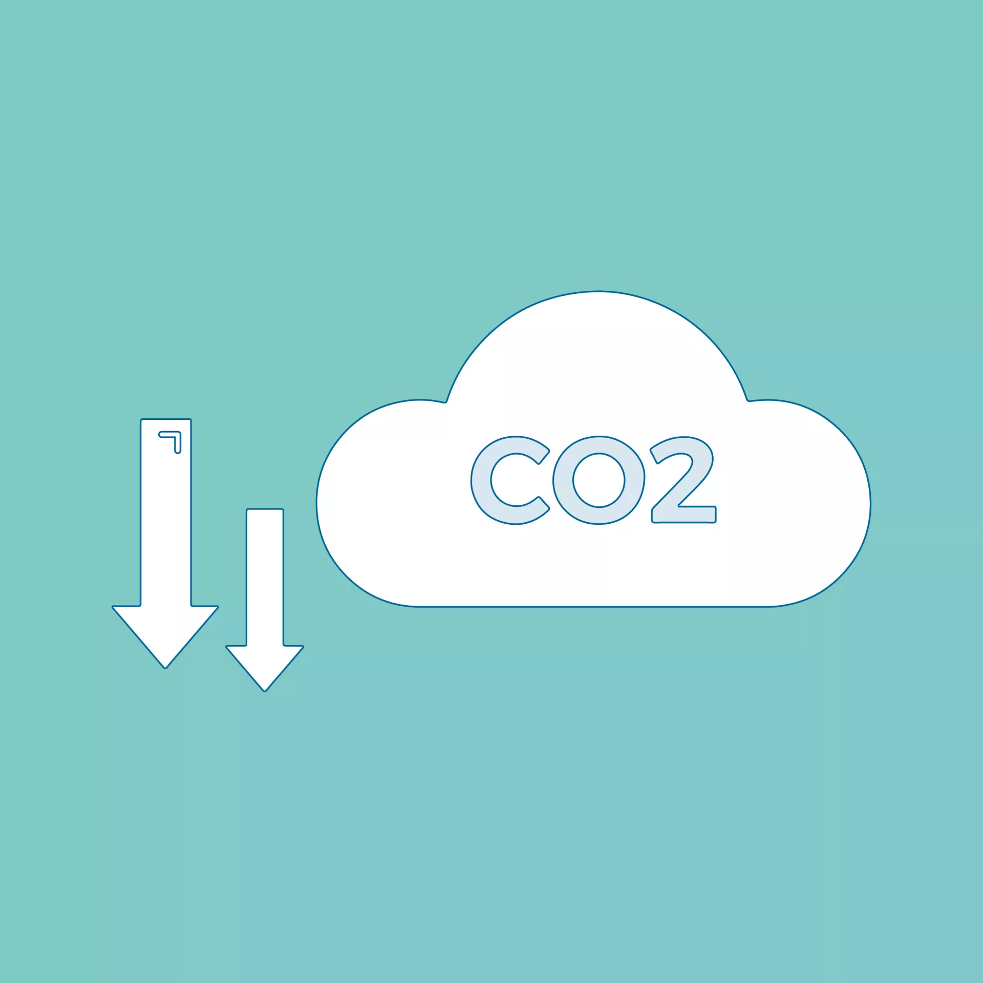 Icoon van een wolk met de tekst "CO2" en dalende pijlen.