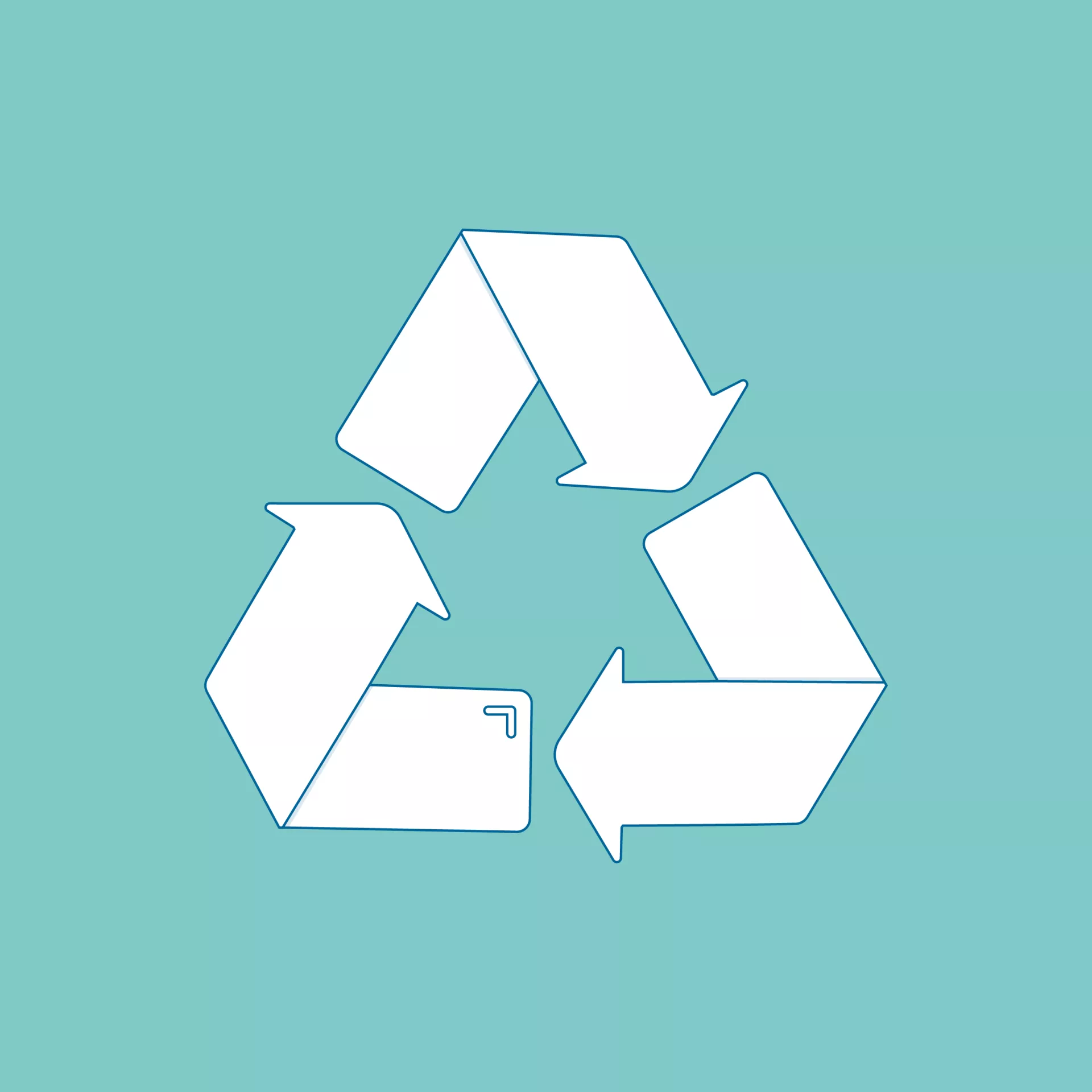 Icoon van wit recyclingsymbool op een blauwe achtergrond.