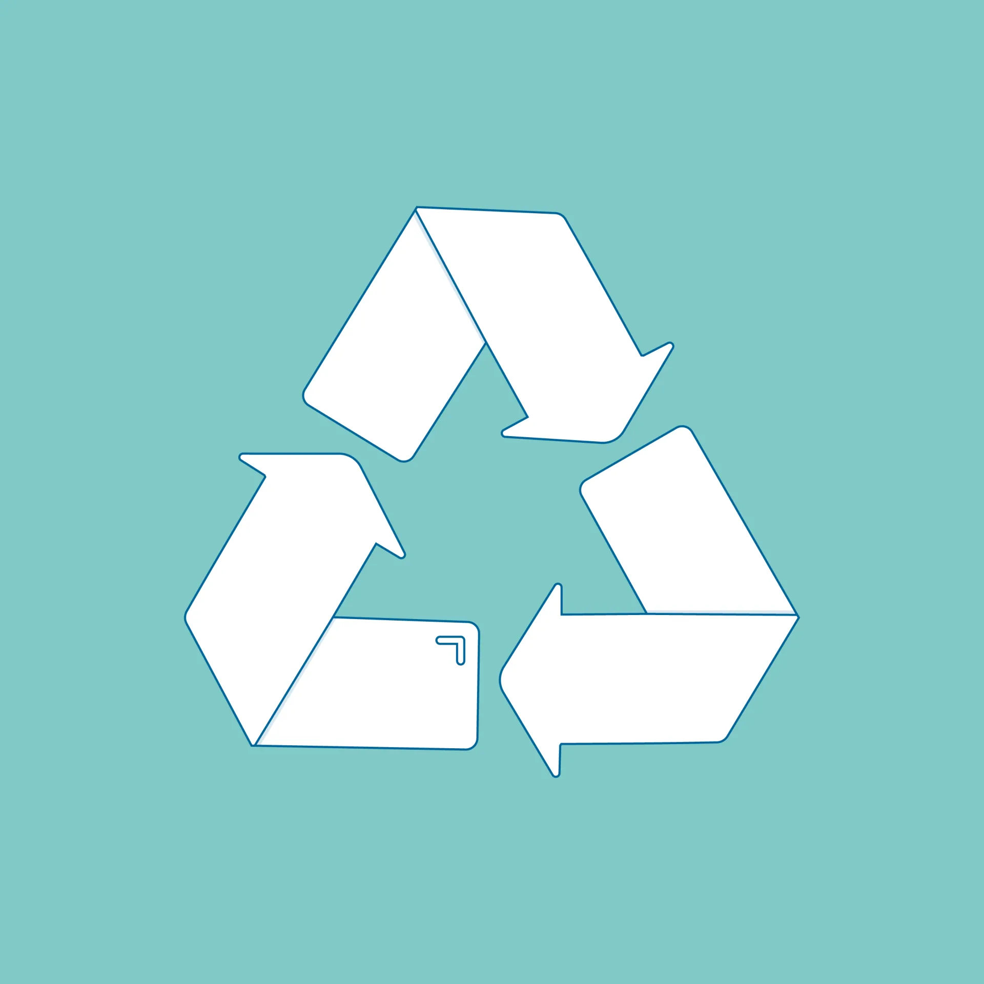 Icoon van wit recyclingsymbool op een blauwe achtergrond.