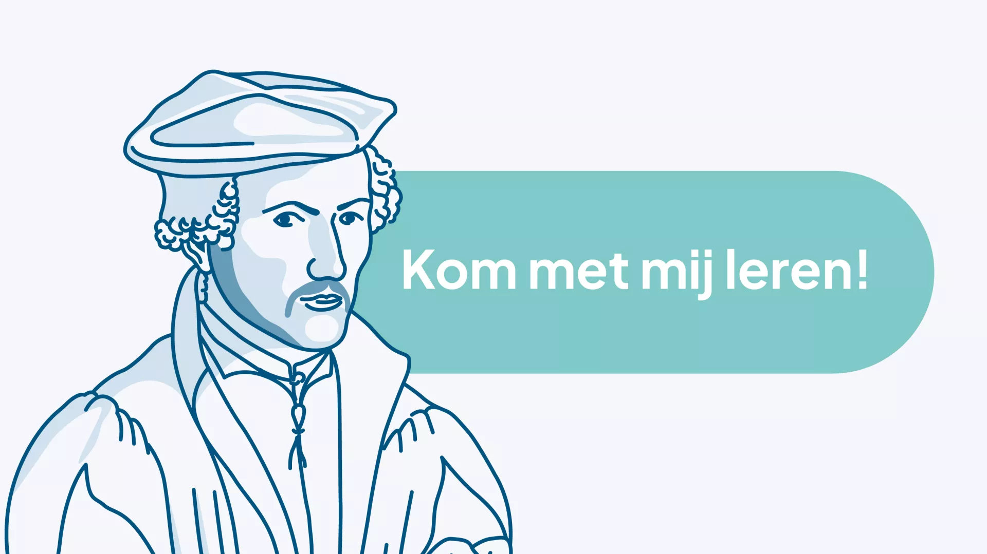 Illustratie van Gemma Frisius met de tekst "Kom met mij leren!"